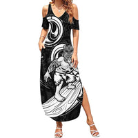Personalised New Zealand Surfing Family Matching Summer Maxi Dress and Hawaiian Shirt Aotearoa Maori Tiki Haka LT14 Mom's Dress Black - Polynesian Pride