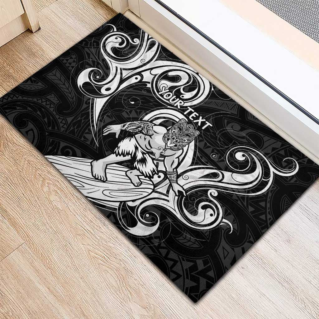 Personalised New Zealand Surfing Rubber Doormat Aotearoa Maori Tiki Haka