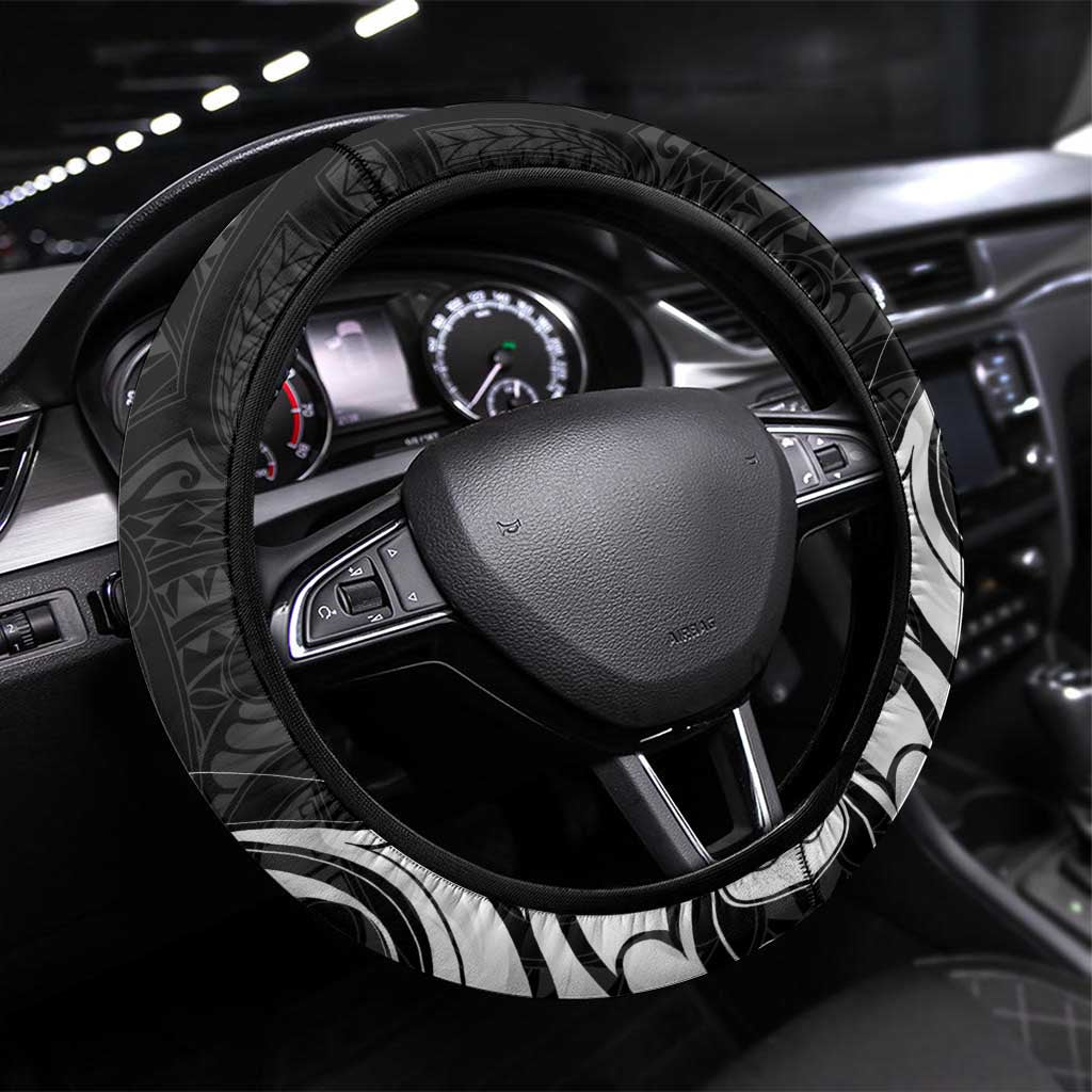 New Zealand Surfing Steering Wheel Cover Aotearoa Maori Tiki Haka LT14 Universal Fit Black - Polynesian Pride