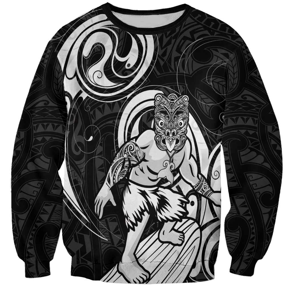 Personalised New Zealand Surfing Sweatshirt Aotearoa Maori Tiki Haka LT14 Unisex Black - Polynesian Pride