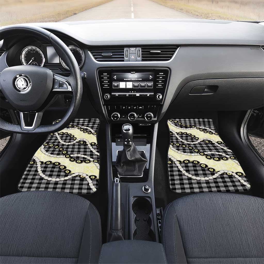 Black Palaka Hawaii Car Mats Kukui Nut Pikake Lei Hawaiian Tapa Pattern - Polynesian Pride