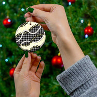 Black Palaka Hawaii Ceramic Ornament Kukui Nut Pikake Lei Hawaiian Tapa Pattern - Polynesian Pride