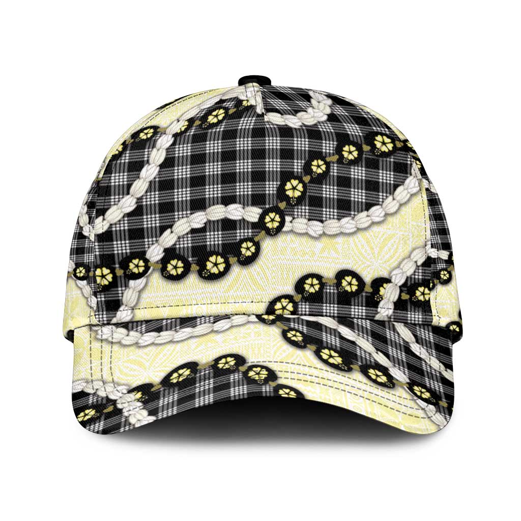 Black Palaka Hawaii Classic Cap Kukui Nut Pikake Lei Hawaiian Tapa Pattern - Polynesian Pride