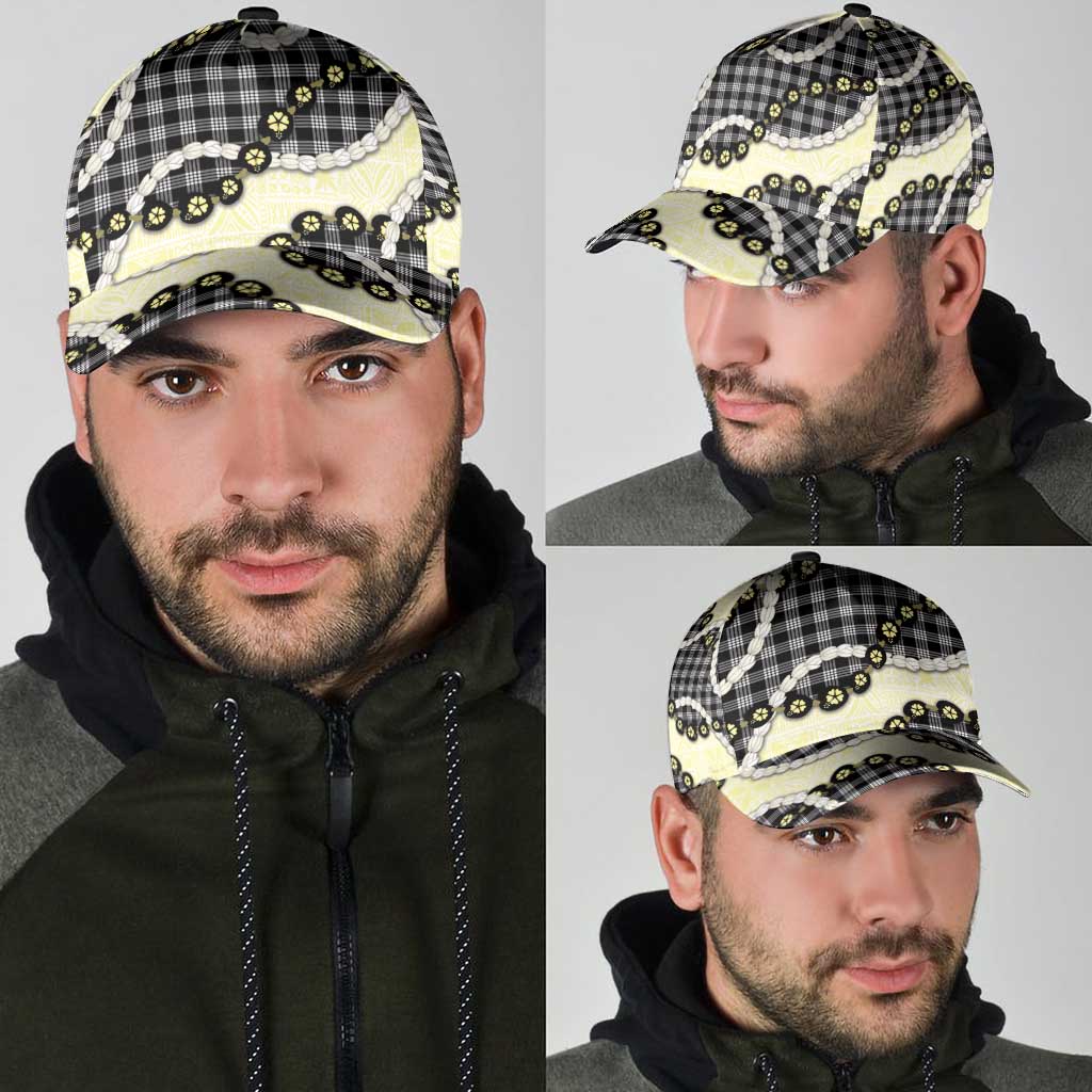 Black Palaka Hawaii Classic Cap Kukui Nut Pikake Lei Hawaiian Tapa Pattern - Polynesian Pride