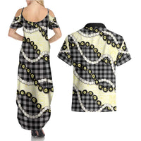 Black Palaka Hawaii Couples Matching Summer Maxi Dress and Hawaiian Shirt Kukui Nut Pikake Lei Hawaiian Tapa Pattern - Polynesian Pride