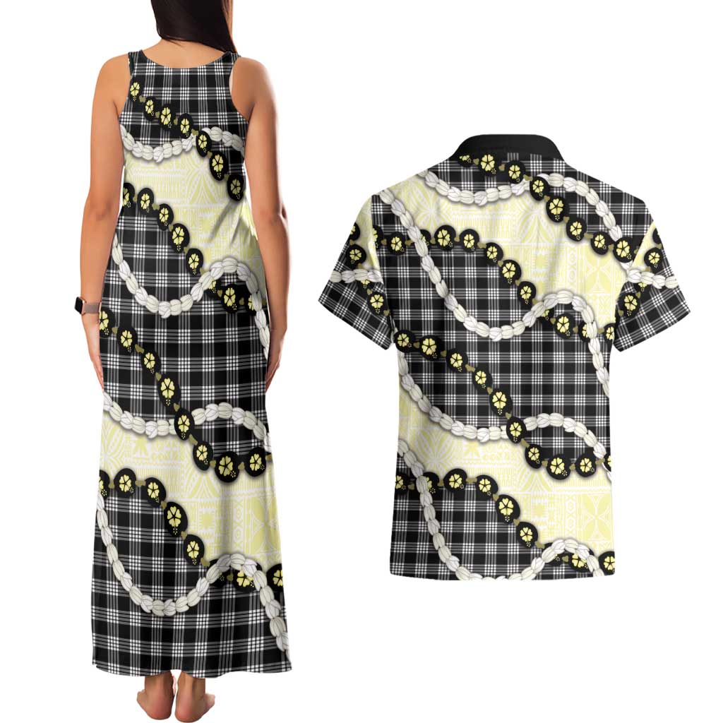 Black Palaka Hawaii Couples Matching Tank Maxi Dress and Hawaiian Shirt Kukui Nut Pikake Lei Hawaiian Tapa Pattern - Polynesian Pride
