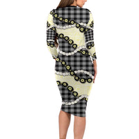 Black Palaka Hawaii Family Matching Long Sleeve Bodycon Dress and Hawaiian Shirt Kukui Nut Pikake Lei Hawaiian Tapa Pattern LT14 - Polynesian Pride