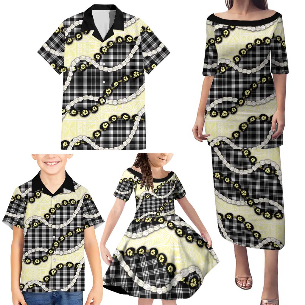 Black Palaka Hawaii Family Matching Puletasi and Hawaiian Shirt Kukui Nut Pikake Lei Hawaiian Tapa Pattern LT14 - Polynesian Pride