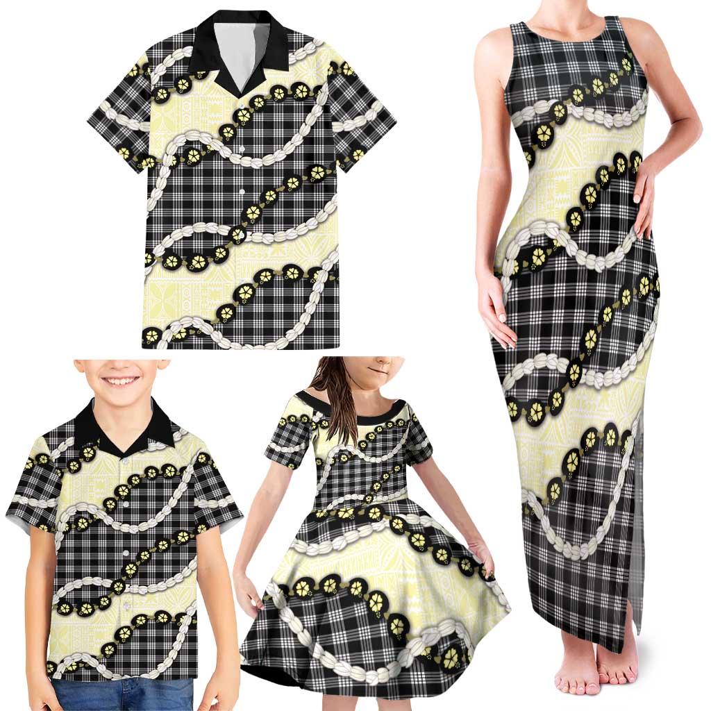 Black Palaka Hawaii Family Matching Tank Maxi Dress and Hawaiian Shirt Kukui Nut Pikake Lei Hawaiian Tapa Pattern LT14 - Polynesian Pride