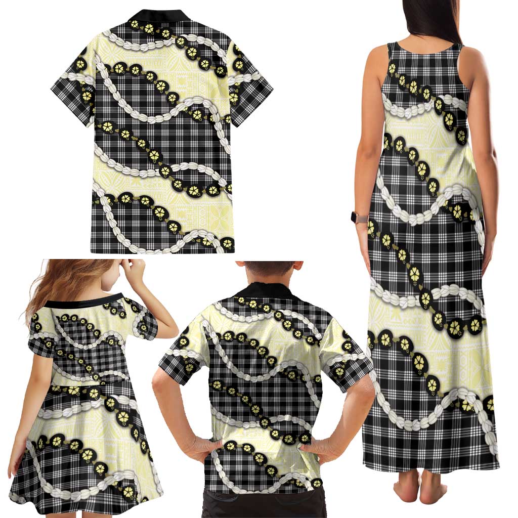 Black Palaka Hawaii Family Matching Tank Maxi Dress and Hawaiian Shirt Kukui Nut Pikake Lei Hawaiian Tapa Pattern LT14 - Polynesian Pride