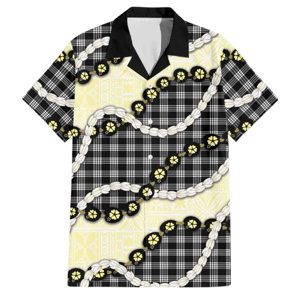 Black Palaka Hawaii Family Matching Tank Maxi Dress and Hawaiian Shirt Kukui Nut Pikake Lei Hawaiian Tapa Pattern LT14 Dad's Shirt - Short Sleeve Black - Polynesian Pride