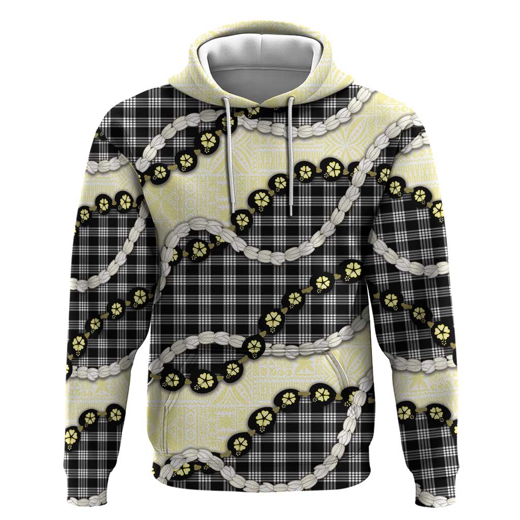 Black Palaka Hawaii Hoodie Kukui Nut Pikake Lei Hawaiian Tapa Pattern - Polynesian Pride