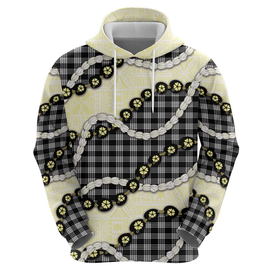 Black Palaka Hawaii Hoodie Kukui Nut Pikake Lei Hawaiian Tapa Pattern - Polynesian Pride