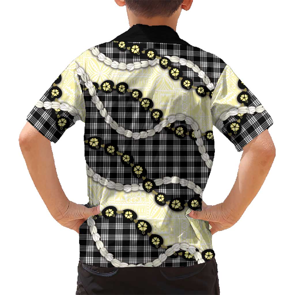 Black Palaka Hawaii Kid Hawaiian Shirt Kukui Nut Pikake Lei Hawaiian Tapa Pattern - Polynesian Pride