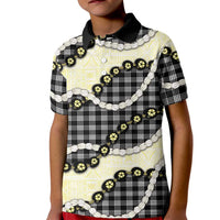 Black Palaka Hawaii Kid Polo Shirt Kukui Nut Pikake Lei Hawaiian Tapa Pattern - Polynesian Pride