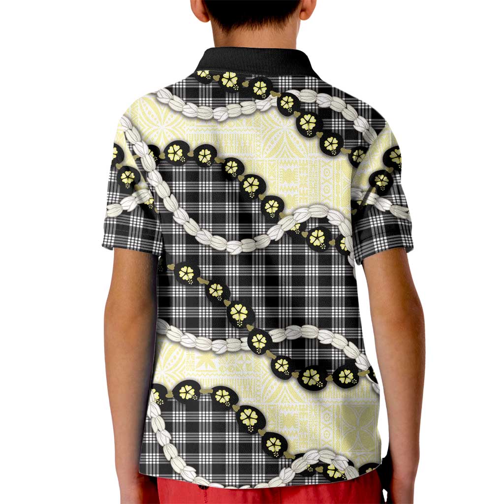 Black Palaka Hawaii Kid Polo Shirt Kukui Nut Pikake Lei Hawaiian Tapa Pattern - Polynesian Pride