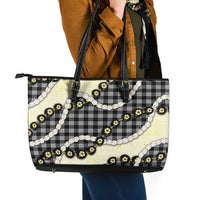 Black Palaka Hawaii Leather Tote Bag Kukui Nut Pikake Lei Hawaiian Tapa Pattern LT14 - Polynesian Pride