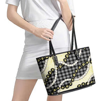Black Palaka Hawaii Leather Tote Bag Kukui Nut Pikake Lei Hawaiian Tapa Pattern LT14 - Polynesian Pride