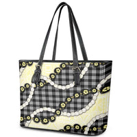 Black Palaka Hawaii Leather Tote Bag Kukui Nut Pikake Lei Hawaiian Tapa Pattern LT14 - Polynesian Pride