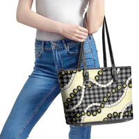 Black Palaka Hawaii Leather Tote Bag Kukui Nut Pikake Lei Hawaiian Tapa Pattern LT14 - Polynesian Pride
