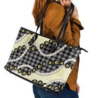 Black Palaka Hawaii Leather Tote Bag Kukui Nut Pikake Lei Hawaiian Tapa Pattern LT14 - Polynesian Pride
