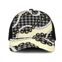 Black Palaka Hawaii Mesh Trucker Cap Kukui Nut Pikake Lei Hawaiian Tapa Pattern - Polynesian Pride