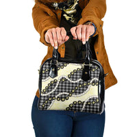 Black Palaka Hawaii Shoulder Handbag Kukui Nut Pikake Lei Hawaiian Tapa Pattern - Polynesian Pride