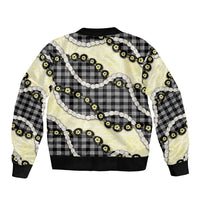 Black Palaka Hawaii Sleeve Zip Bomber Jacket Kukui Nut Pikake Lei Hawaiian Tapa Pattern - Polynesian Pride