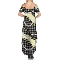 Black Palaka Hawaii Summer Maxi Dress Kukui Nut Pikake Lei Hawaiian Tapa Pattern - Polynesian Pride