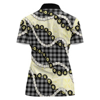Black Palaka Hawaii Women Polo Shirt Kukui Nut Pikake Lei Hawaiian Tapa Pattern - Polynesian Pride