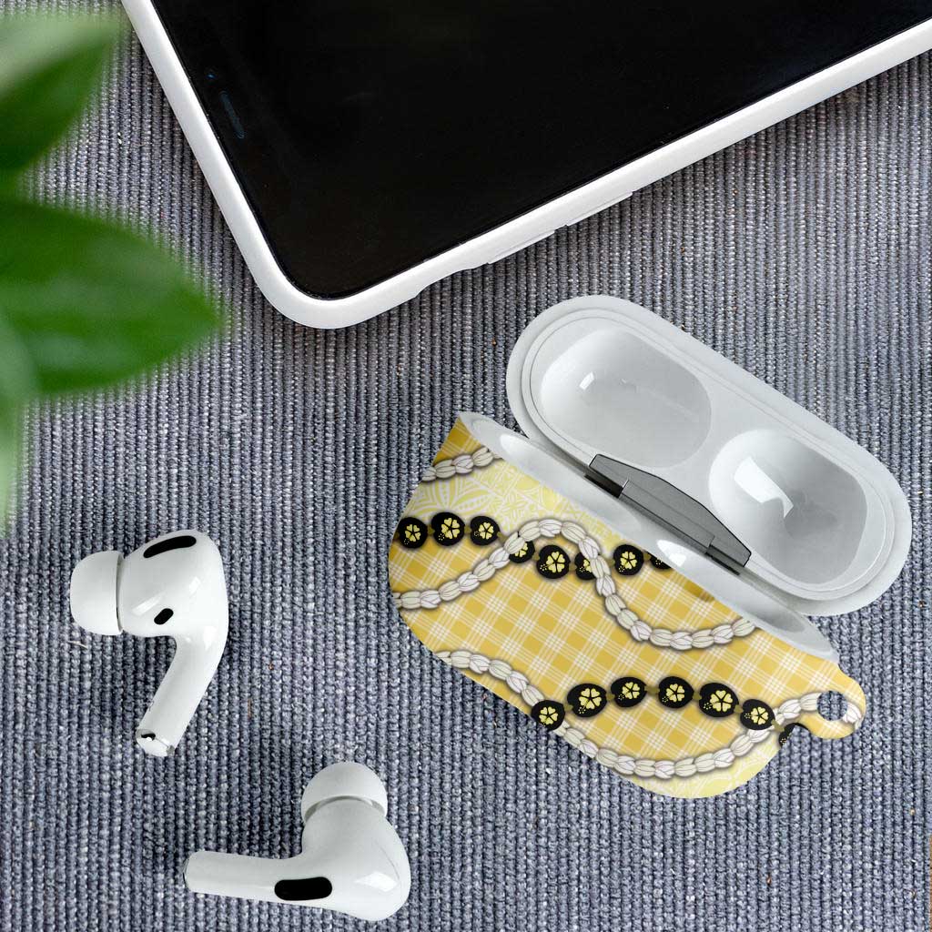 Yellow Palaka Hawaii AirPods Case Kukui Nut Pikake Lei Hawaiian Tapa Pattern - Polynesian Pride