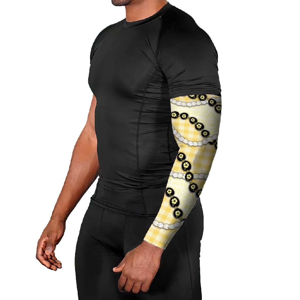 Yellow Palaka Hawaii Arm Sleeves Kukui Nut Pikake Lei Hawaiian Tapa Pattern - Polynesian Pride