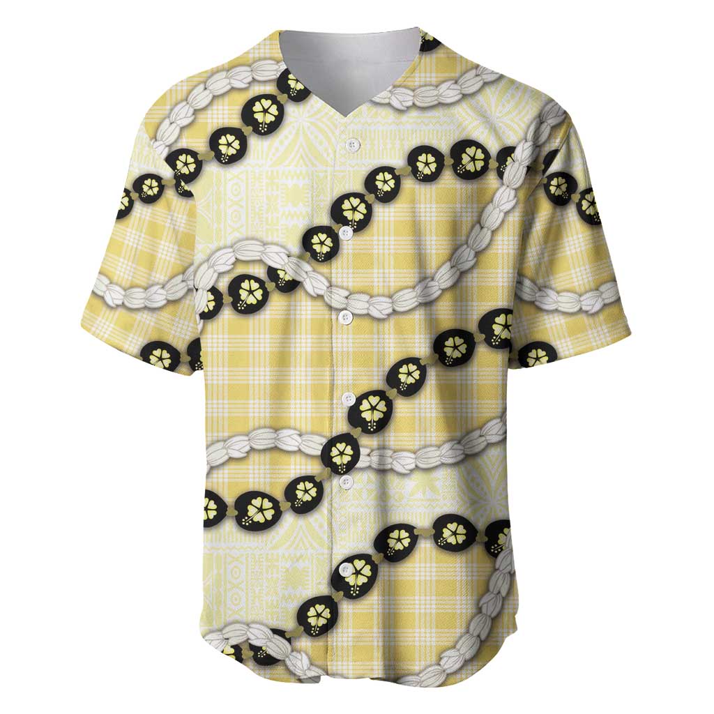 Yellow Palaka Hawaii Baseball Jersey Kukui Nut Pikake Lei Hawaiian Tapa Pattern - Polynesian Pride