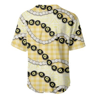 Yellow Palaka Hawaii Baseball Jersey Kukui Nut Pikake Lei Hawaiian Tapa Pattern - Polynesian Pride