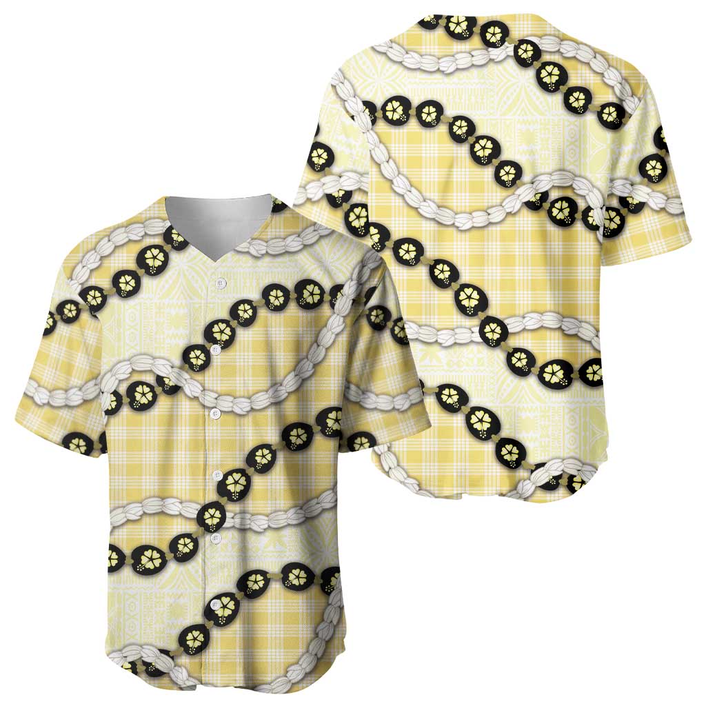 Yellow Palaka Hawaii Baseball Jersey Kukui Nut Pikake Lei Hawaiian Tapa Pattern - Polynesian Pride