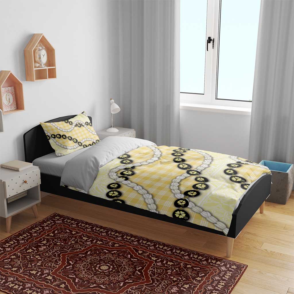 Yellow Palaka Hawaii Bedding Set Kukui Nut Pikake Lei Hawaiian Tapa Pattern - Polynesian Pride