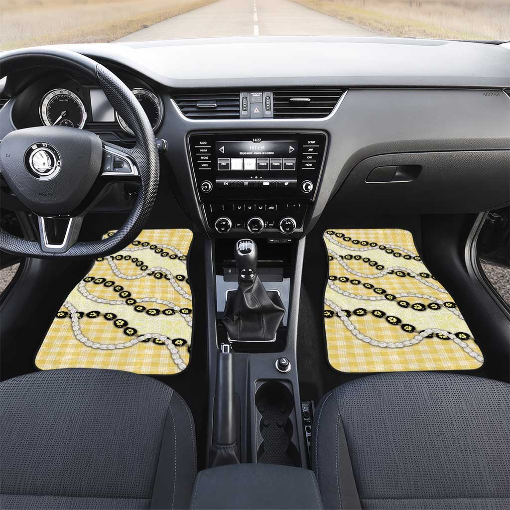 Yellow Palaka Hawaii Car Mats Kukui Nut Pikake Lei Hawaiian Tapa Pattern - Polynesian Pride