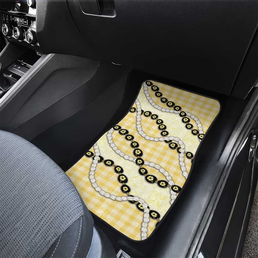 Yellow Palaka Hawaii Car Mats Kukui Nut Pikake Lei Hawaiian Tapa Pattern - Polynesian Pride