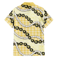 Yellow Palaka Hawaii Family Matching Long Sleeve Bodycon Dress and Hawaiian Shirt Kukui Nut Pikake Lei Hawaiian Tapa Pattern LT14 - Polynesian Pride