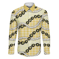 Yellow Palaka Hawaii Family Matching Mermaid Dress and Hawaiian Shirt Kukui Nut Pikake Lei Hawaiian Tapa Pattern LT14 Dad's Shirt - Long Sleeve Yellow - Polynesian Pride