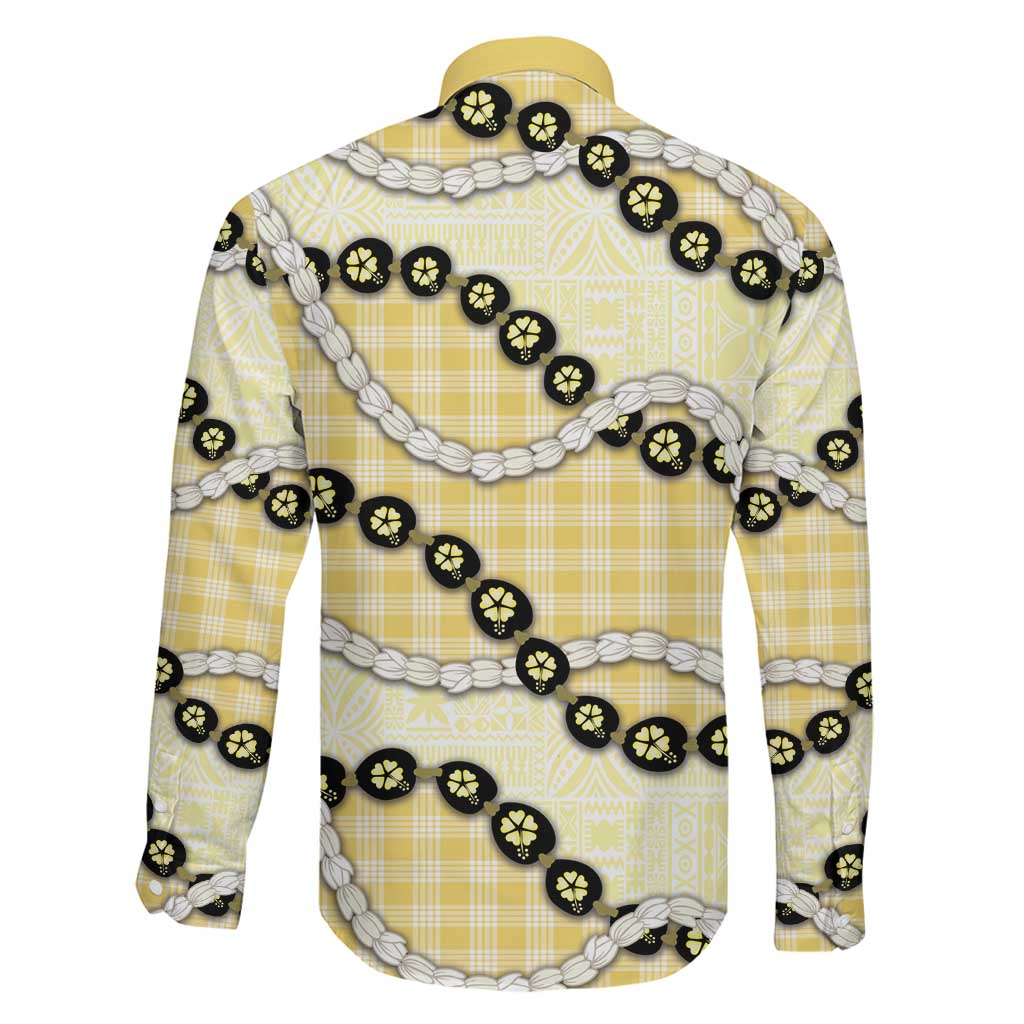 Yellow Palaka Hawaii Family Matching Off The Shoulder Long Sleeve Dress and Hawaiian Shirt Kukui Nut Pikake Lei Hawaiian Tapa Pattern LT14 - Polynesian Pride