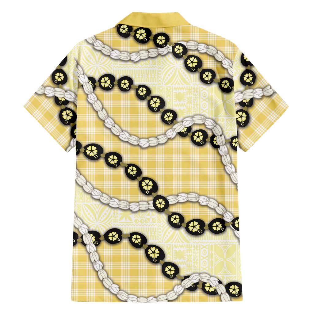 Yellow Palaka Hawaii Family Matching Short Sleeve Bodycon Dress and Hawaiian Shirt Kukui Nut Pikake Lei Hawaiian Tapa Pattern LT14 - Polynesian Pride