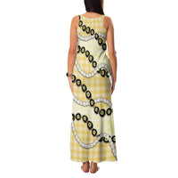 Yellow Palaka Hawaii Family Matching Tank Maxi Dress and Hawaiian Shirt Kukui Nut Pikake Lei Hawaiian Tapa Pattern LT14 - Polynesian Pride