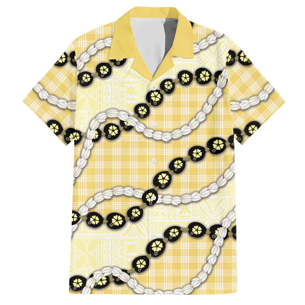 Yellow Palaka Hawaii Hawaiian Shirt Kukui Nut Pikake Lei Hawaiian Tapa Pattern - Polynesian Pride