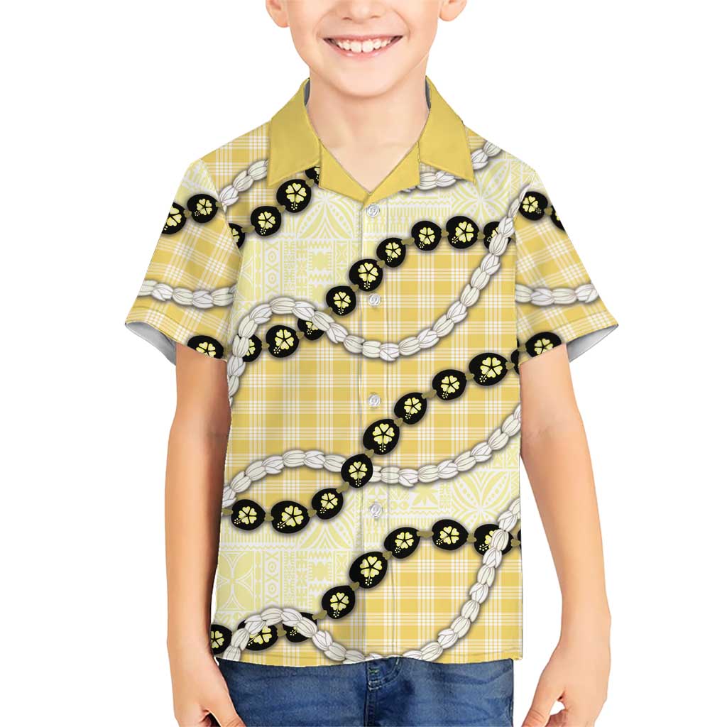 Yellow Palaka Hawaii Hawaiian Shirt Kukui Nut Pikake Lei Hawaiian Tapa Pattern - Polynesian Pride