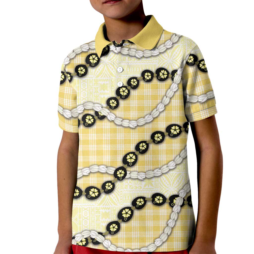 Yellow Palaka Hawaii Kid Polo Shirt Kukui Nut Pikake Lei Hawaiian Tapa Pattern - Polynesian Pride