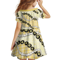 Yellow Palaka Hawaii Kid Short Sleeve Dress Kukui Nut Pikake Lei Hawaiian Tapa Pattern - Polynesian Pride