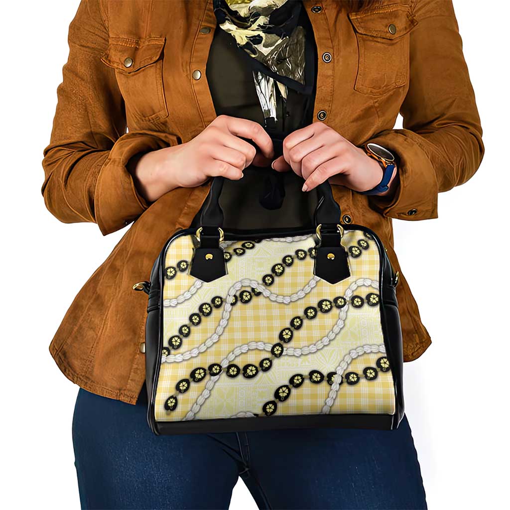 Yellow Palaka Hawaii Shoulder Handbag Kukui Nut Pikake Lei Hawaiian Tapa Pattern - Polynesian Pride