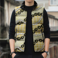 Yellow Palaka Hawaii Sleeveless Puffer Jacket Kukui Nut Pikake Lei Hawaiian Tapa Pattern - Polynesian Pride