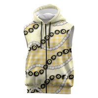 Yellow Palaka Hawaii Sleeveless Zip Hoodie Kukui Nut Pikake Lei Hawaiian Tapa Pattern - Polynesian Pride